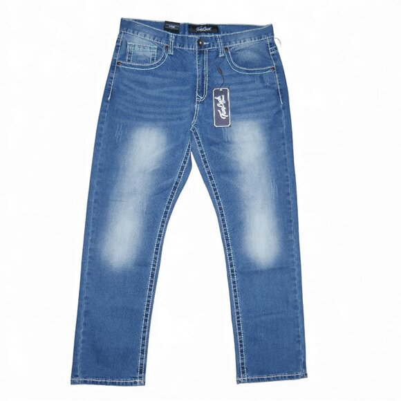 NEW True Luck Straight Leg Jeans Men's Size 34x30 Thick Stitch Embroidered BKE - Picture 2 of 10